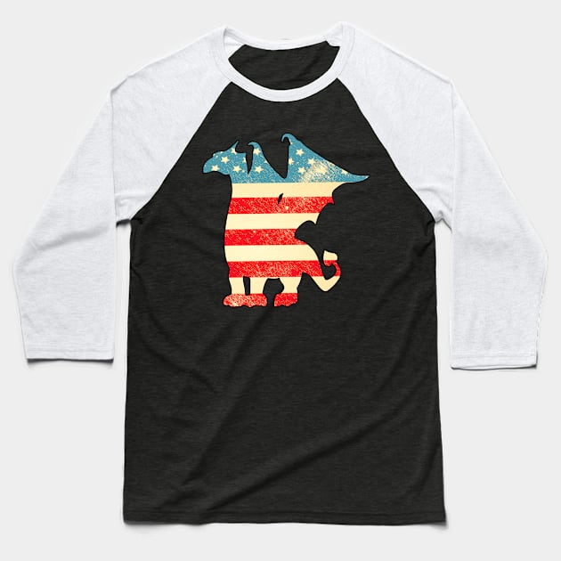 American Flag Dragon Baseball T-Shirt by finchandrewf